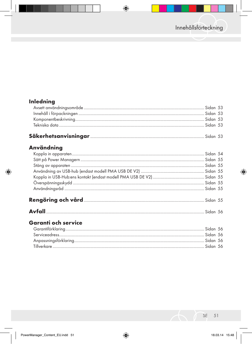 Innehållsförteckning | Brennenstuhl Power Manager PMA 19.500A surge protection 6-way 2m H05VV-F 3G1,5 User Manual | Page 51 / 127