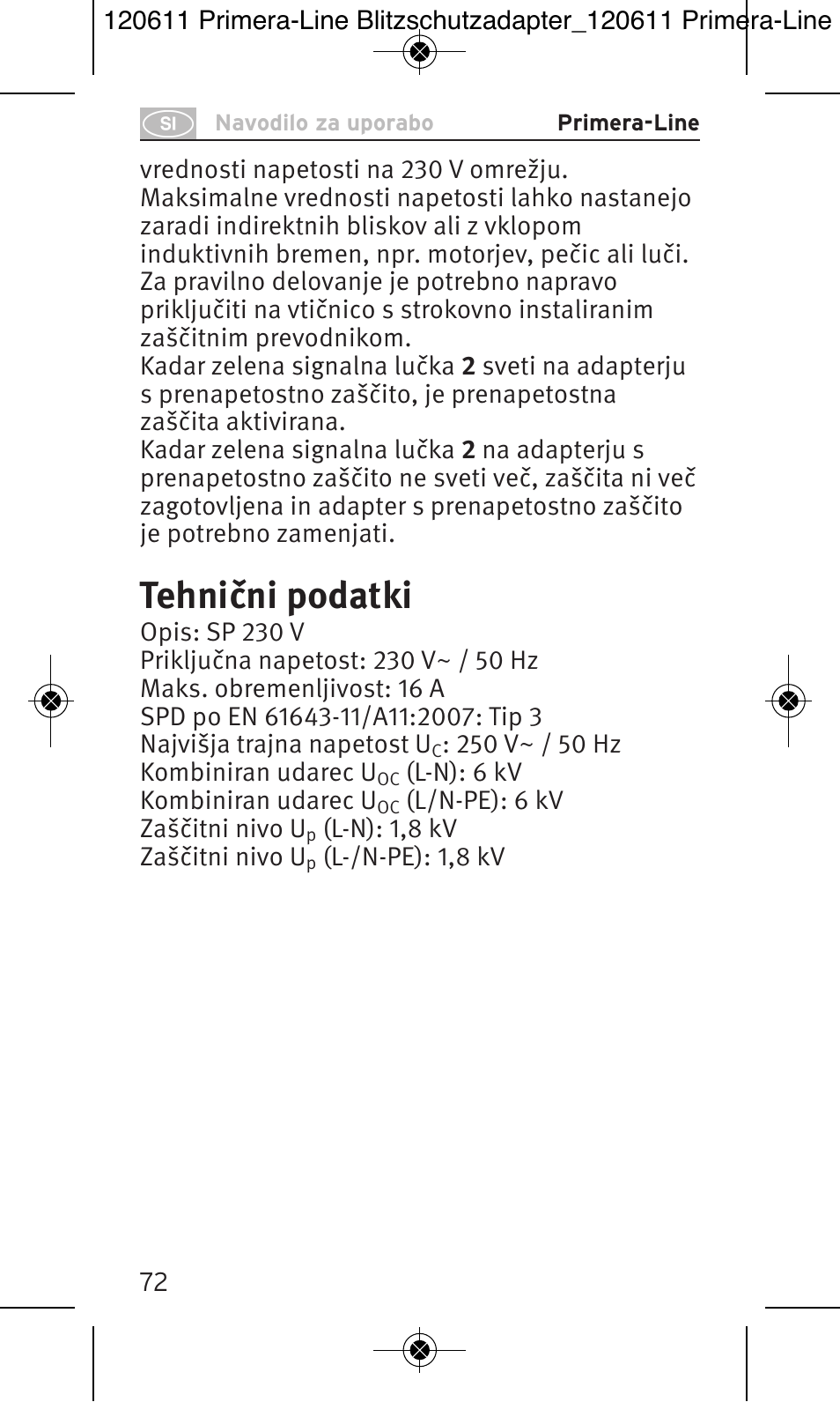 Tehnični podatki | Brennenstuhl Primera-Line 13.500A surge protected adapter User Manual | Page 72 / 88