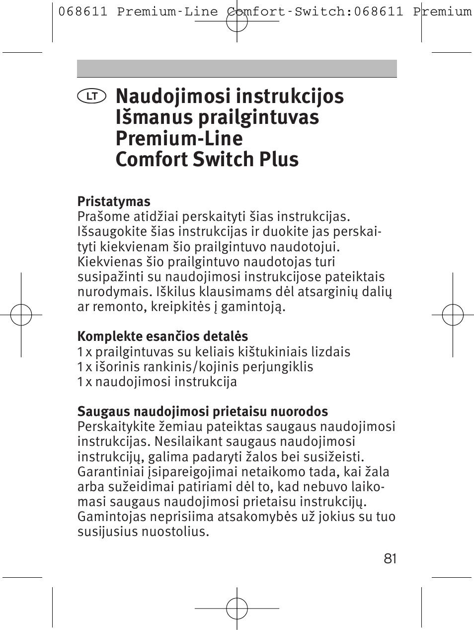 Brennenstuhl Premium-Line Comfort Switch Plus extension socket 6-way black/light grey 3m H05VV-F 3G1,5 User Manual | Page 81 / 116
