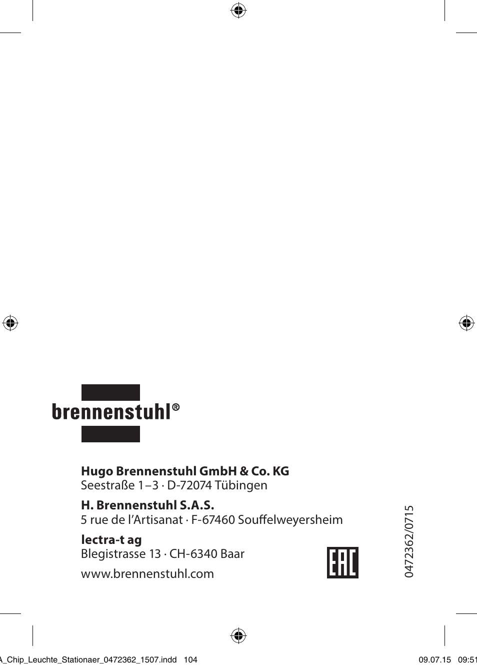 Brennenstuhl Chip LED Light L CN 110 IP65 10W 700lm Energy efficiency class A User Manual | Page 104 / 104