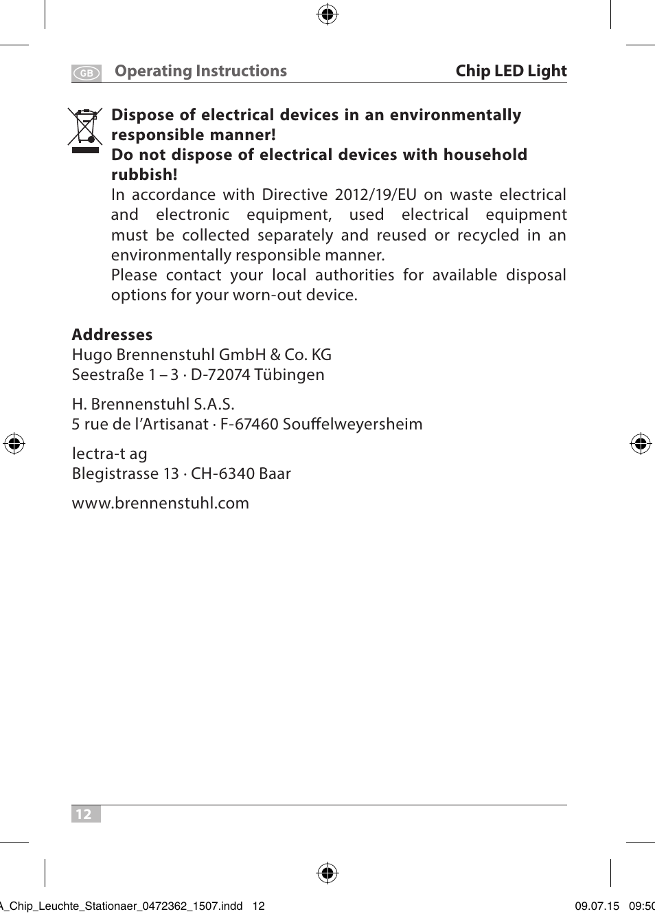 Brennenstuhl Chip LED Light L CN 110 IP65 10W 700lm Energy efficiency class A User Manual | Page 12 / 104