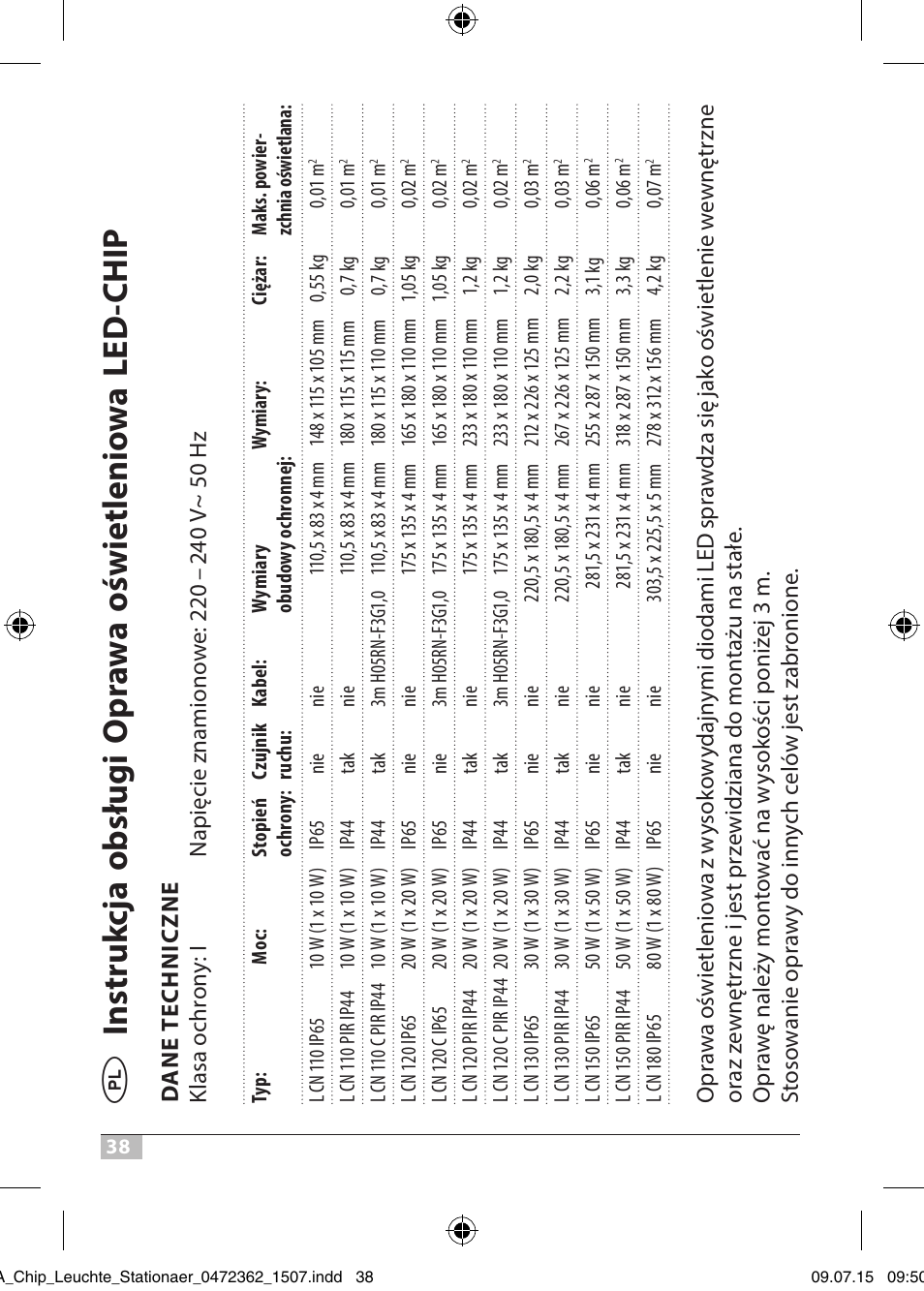 Brennenstuhl Chip LED Light L CN 110 IP65 10W 700lm Energy efficiency class A User Manual | Page 38 / 104