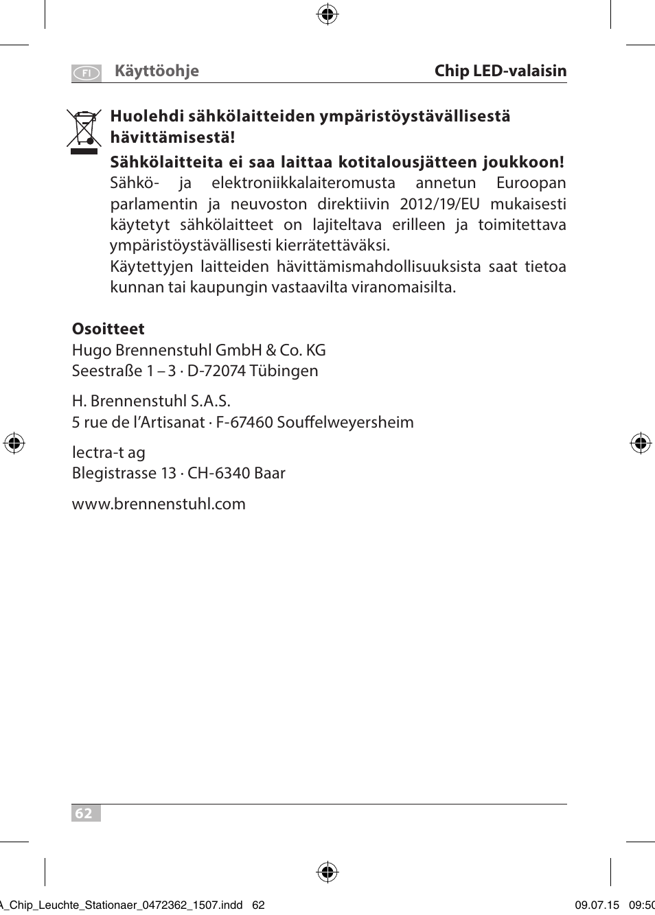 Brennenstuhl Chip LED Light L CN 110 IP65 10W 700lm Energy efficiency class A User Manual | Page 62 / 104