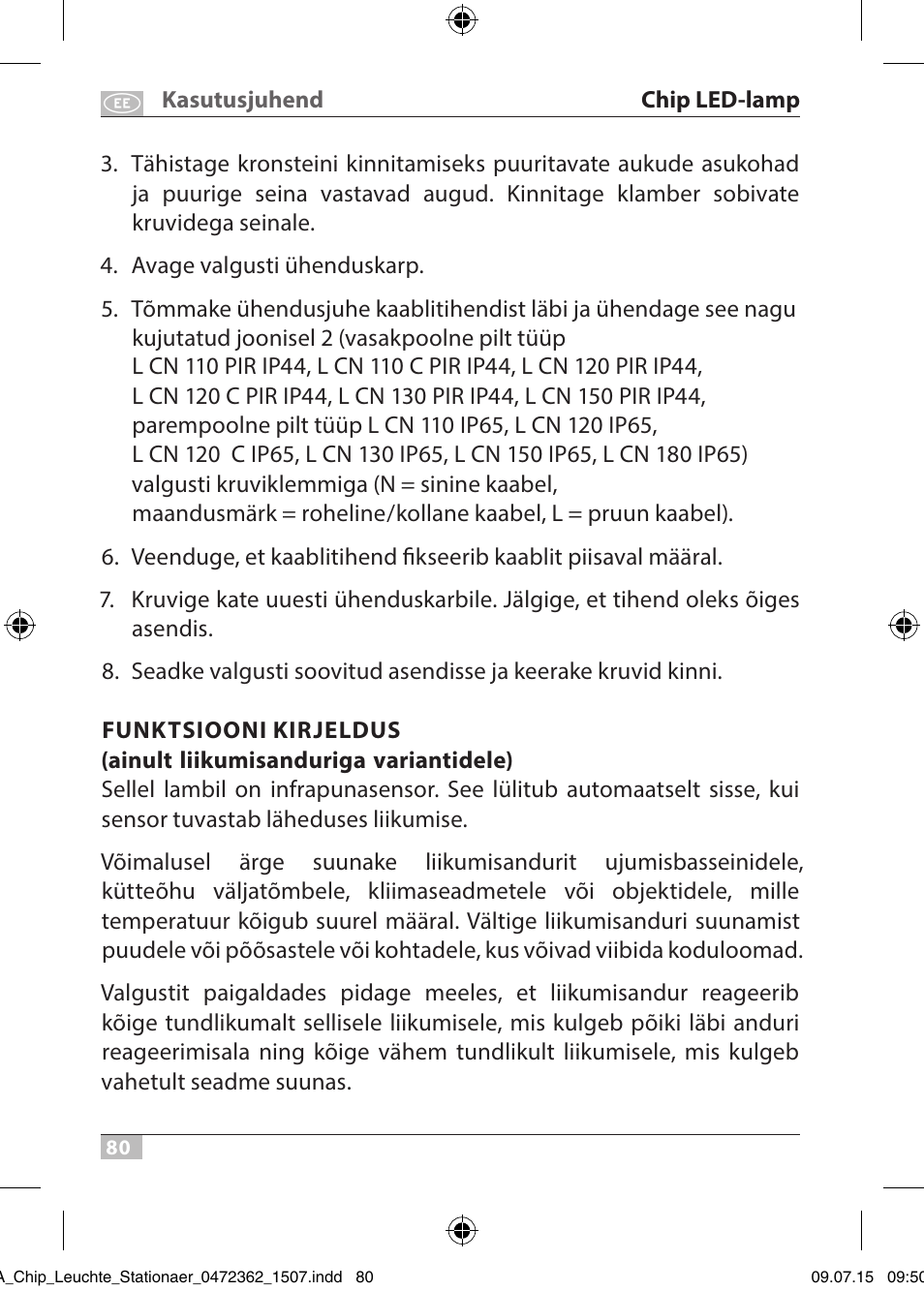 Brennenstuhl Chip LED Light L CN 110 IP65 10W 700lm Energy efficiency class A User Manual | Page 80 / 104