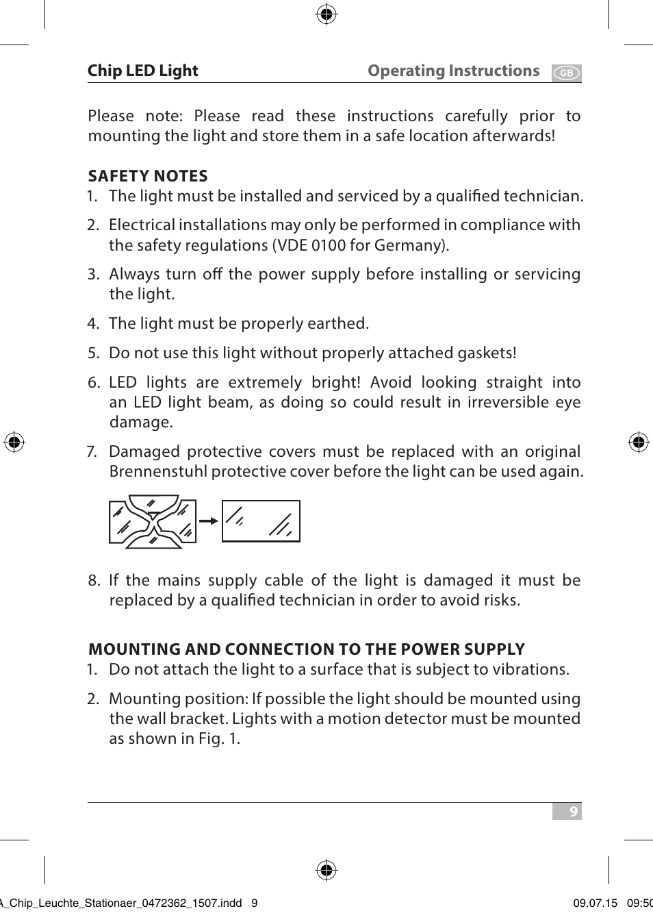 Ope ra ti ng in st ruc ti on s c hip l ed l igh t | Brennenstuhl Chip LED Light L CN 110 IP65 10W 700lm Energy efficiency class A User Manual | Page 9 / 104