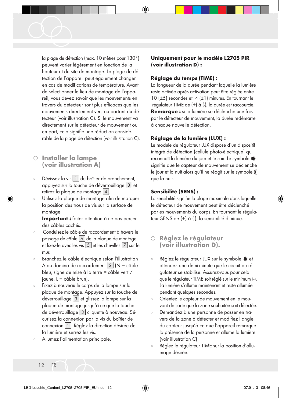 Installer la lampe (voir illustration a), Réglez le régulateur (voir illustration d) | Brennenstuhl Power LED Lamp L2705 IP44 27x0,5W 1080lm Energy efficiency class A User Manual | Page 12 / 72