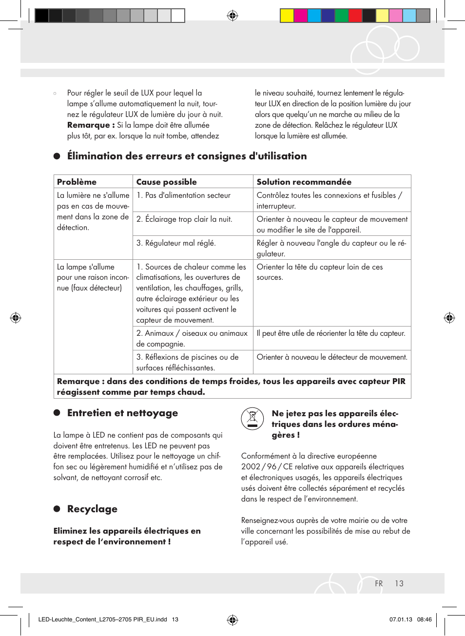 Recyclage | Brennenstuhl Power LED Lamp L2705 IP44 27x0,5W 1080lm Energy efficiency class A User Manual | Page 13 / 72