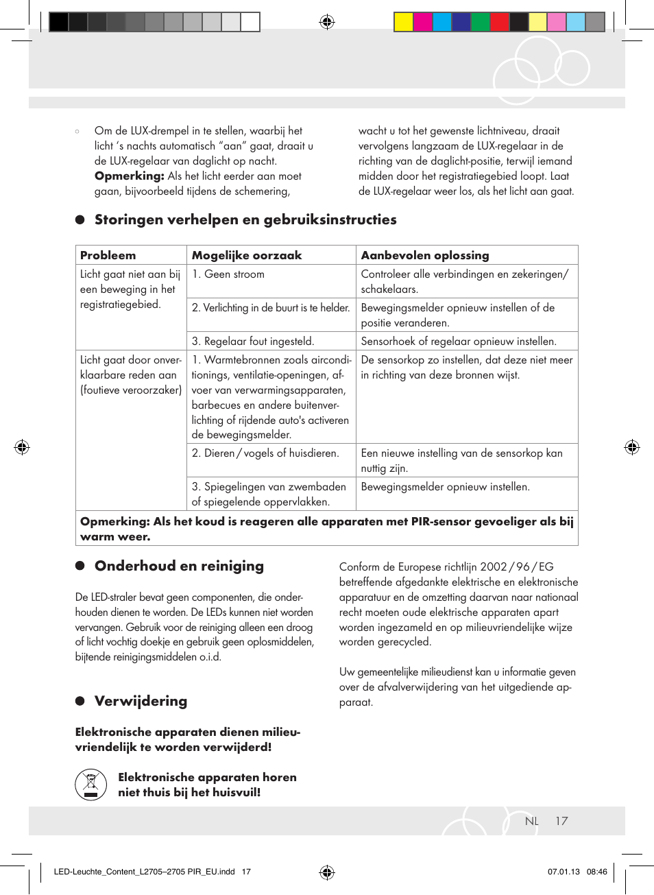 Verwijdering | Brennenstuhl Power LED Lamp L2705 IP44 27x0,5W 1080lm Energy efficiency class A User Manual | Page 17 / 72