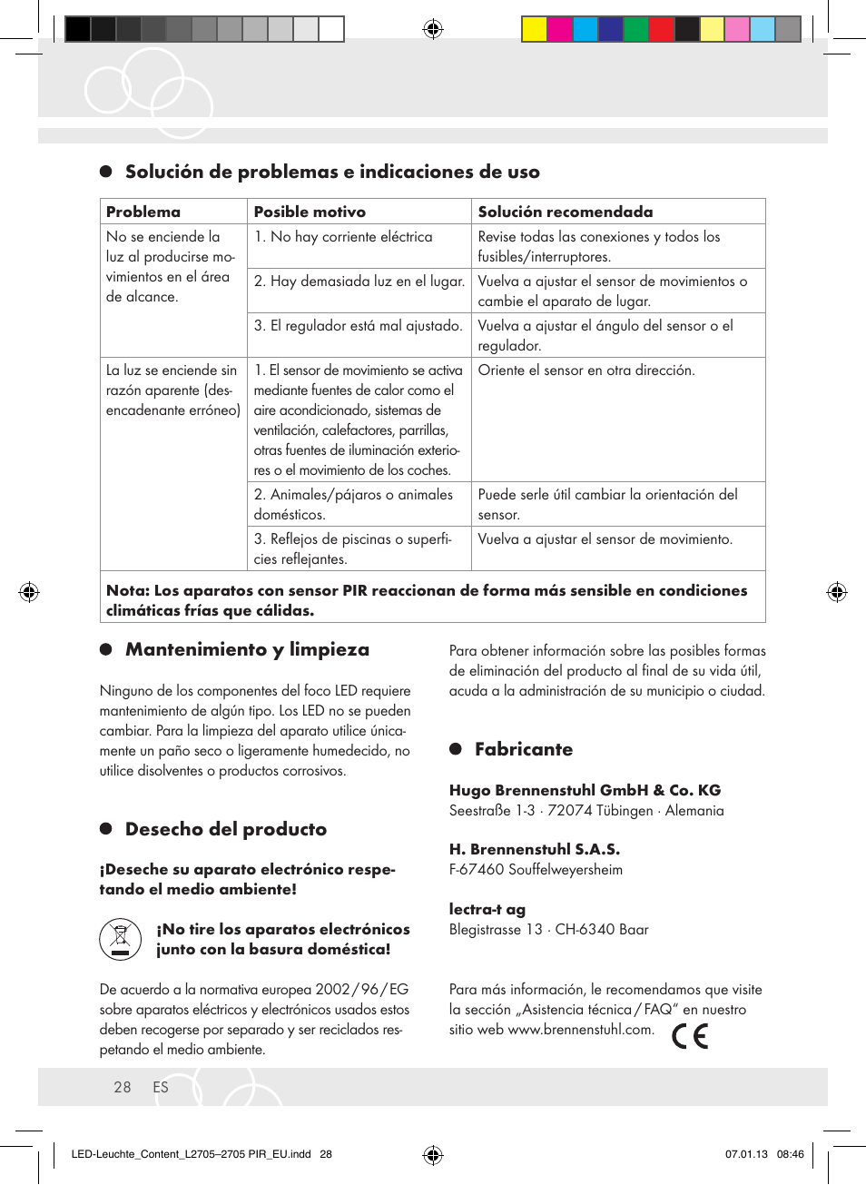 Desecho del producto, Fabricante | Brennenstuhl Power LED Lamp L2705 IP44 27x0,5W 1080lm Energy efficiency class A User Manual | Page 28 / 72