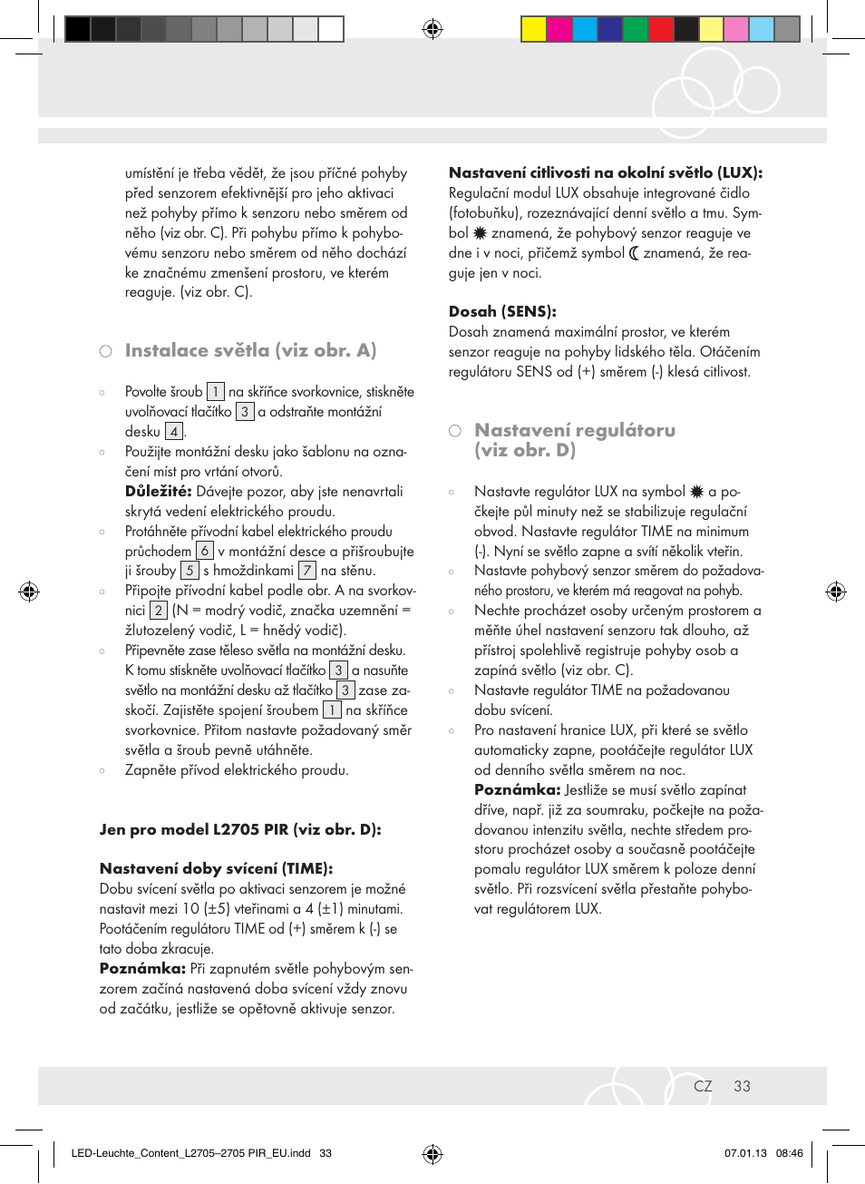 Instalace světla (viz obr. a), Nastavení regulátoru (viz obr. d) | Brennenstuhl Power LED Lamp L2705 IP44 27x0,5W 1080lm Energy efficiency class A User Manual | Page 33 / 72