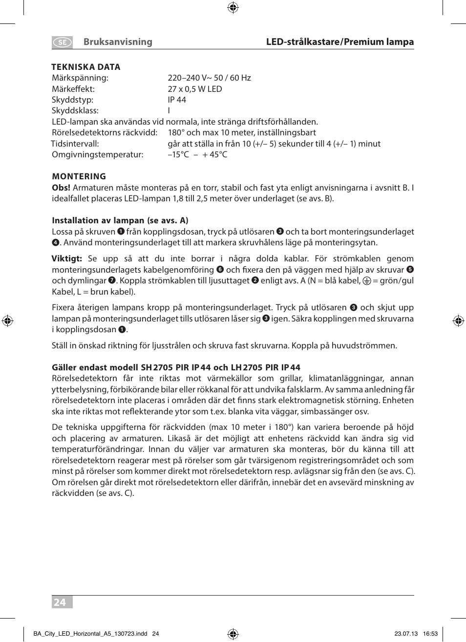 Brennenstuhl High Performance LED Lamp L903 IP55 9x3W 1675lm white Energy efficiency class A User Manual | Page 24 / 84