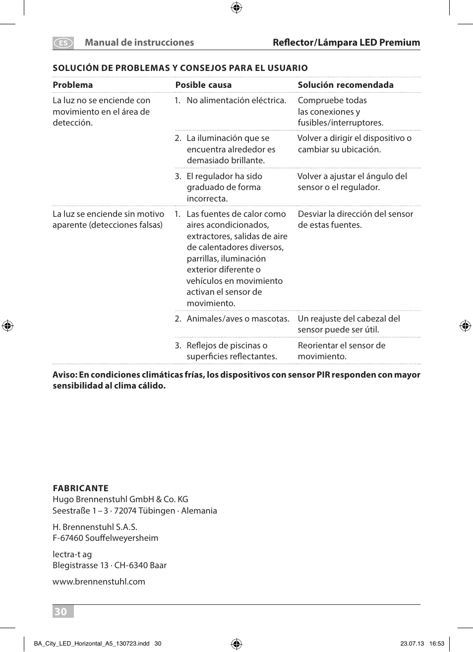 Brennenstuhl High Performance LED Lamp L903 IP55 9x3W 1675lm white Energy efficiency class A User Manual | Page 30 / 84
