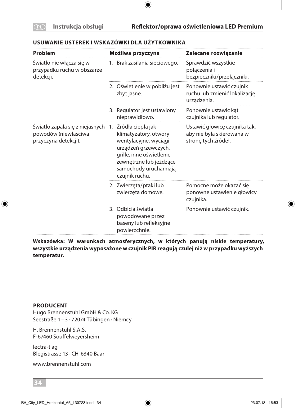 Brennenstuhl High Performance LED Lamp L903 IP55 9x3W 1675lm white Energy efficiency class A User Manual | Page 34 / 84