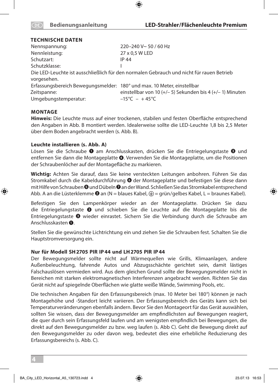 Brennenstuhl High Performance LED Lamp L903 IP55 9x3W 1675lm white Energy efficiency class A User Manual | Page 4 / 84