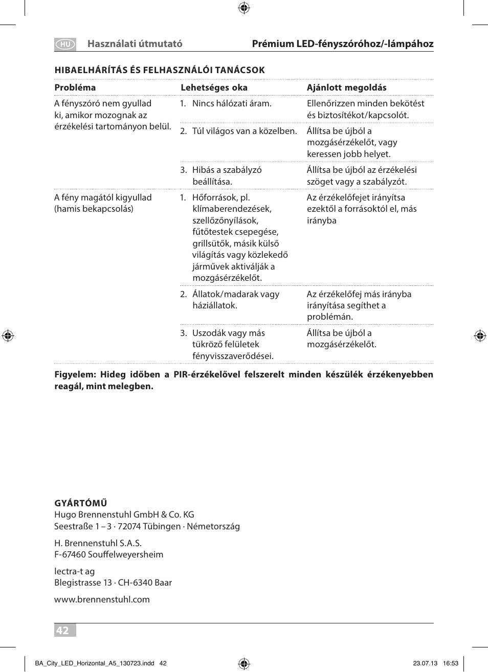 Brennenstuhl High Performance LED Lamp L903 IP55 9x3W 1675lm white Energy efficiency class A User Manual | Page 42 / 84