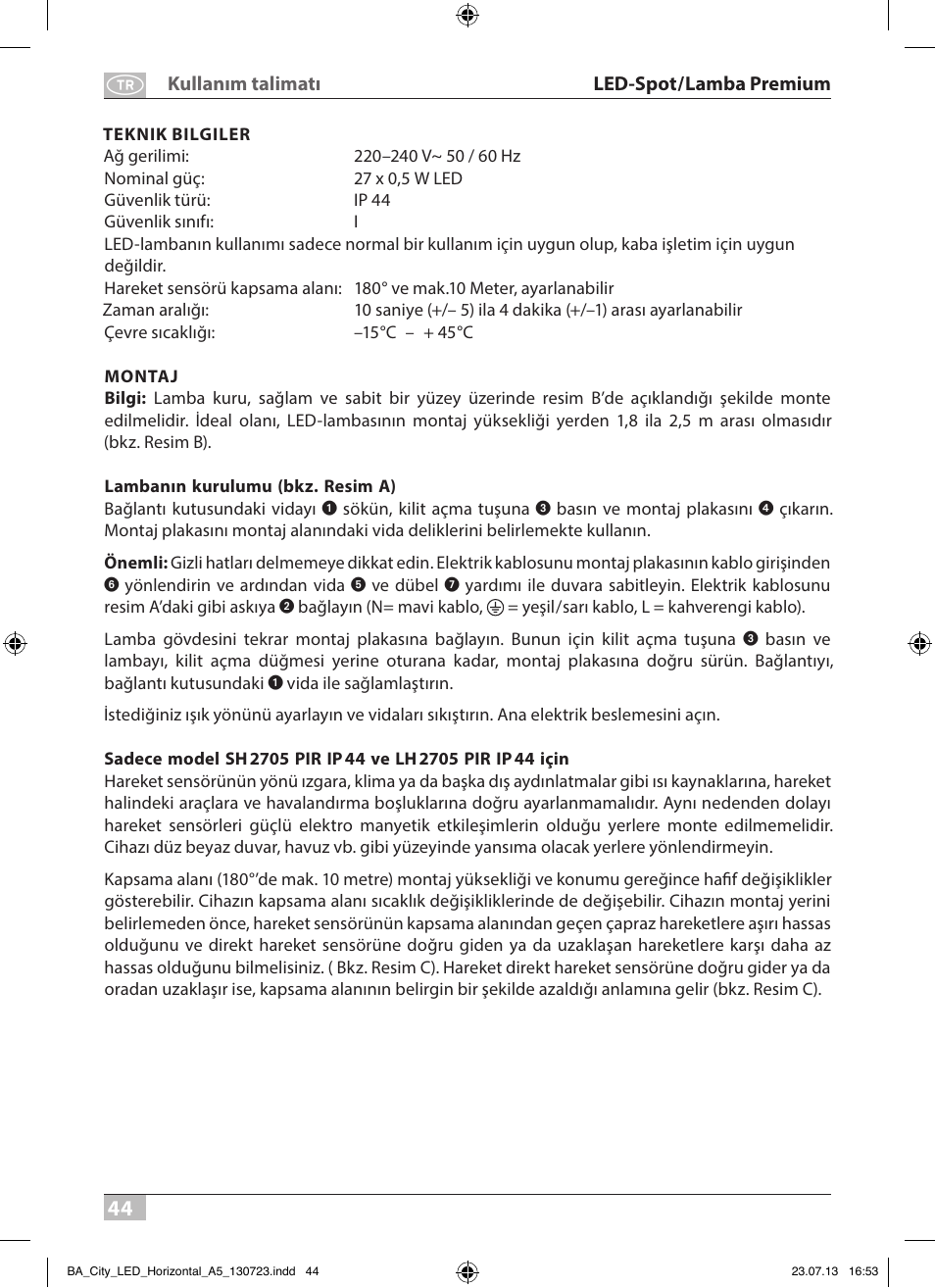 Brennenstuhl High Performance LED Lamp L903 IP55 9x3W 1675lm white Energy efficiency class A User Manual | Page 44 / 84