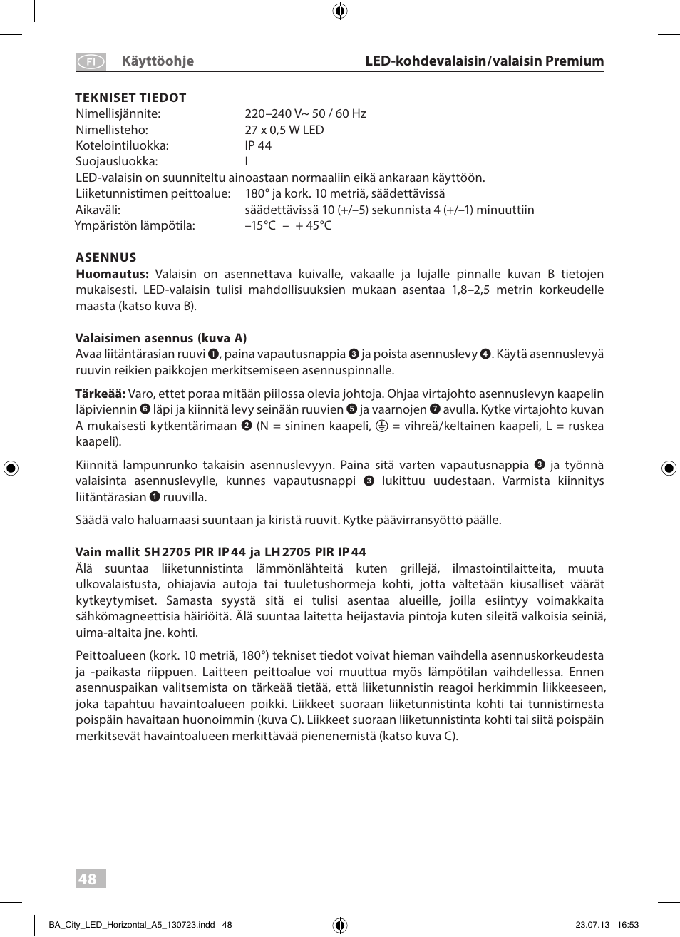 Brennenstuhl High Performance LED Lamp L903 IP55 9x3W 1675lm white Energy efficiency class A User Manual | Page 48 / 84