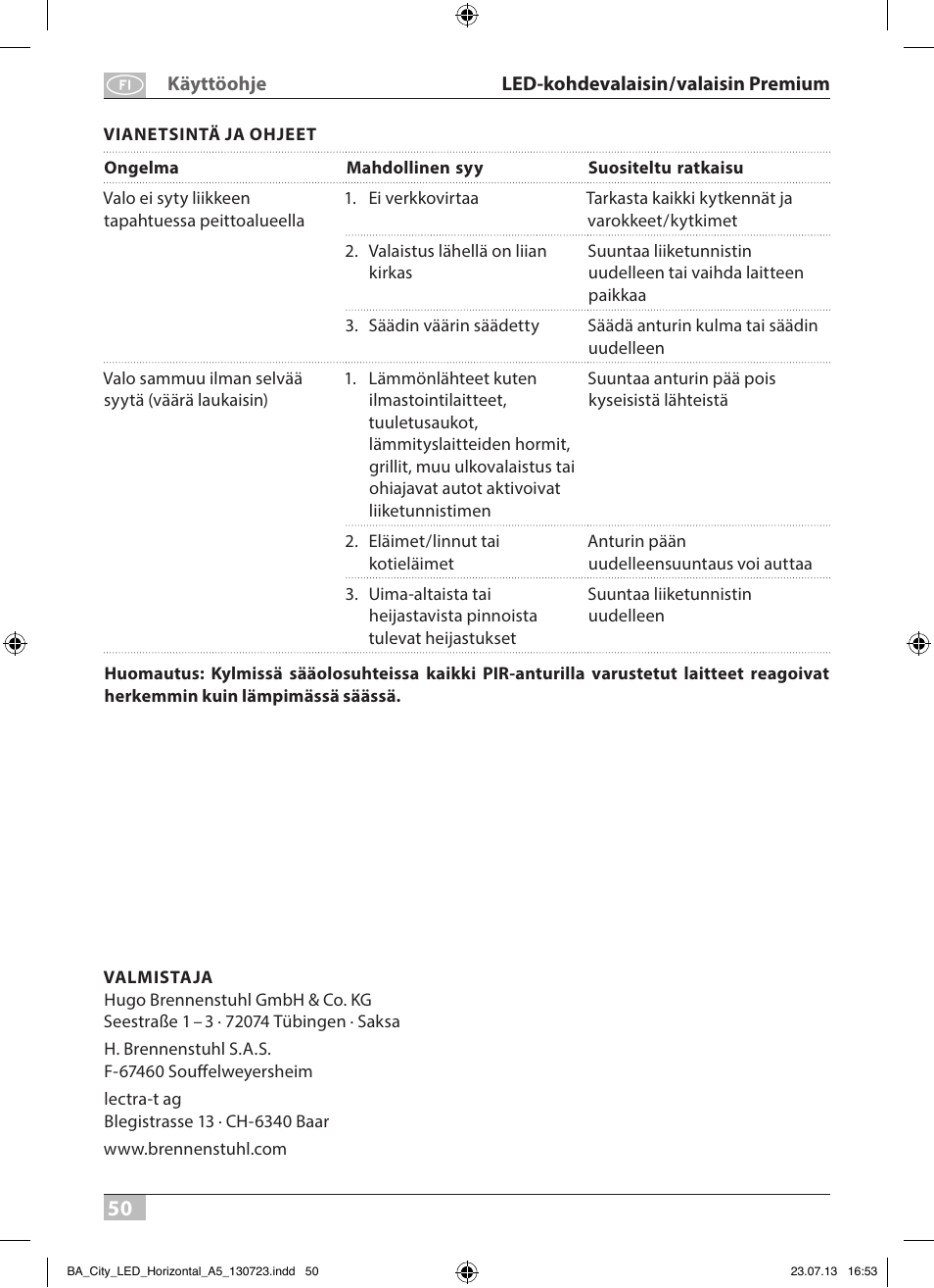Brennenstuhl High Performance LED Lamp L903 IP55 9x3W 1675lm white Energy efficiency class A User Manual | Page 50 / 84