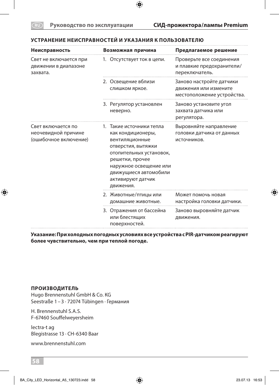 Brennenstuhl High Performance LED Lamp L903 IP55 9x3W 1675lm white Energy efficiency class A User Manual | Page 58 / 84