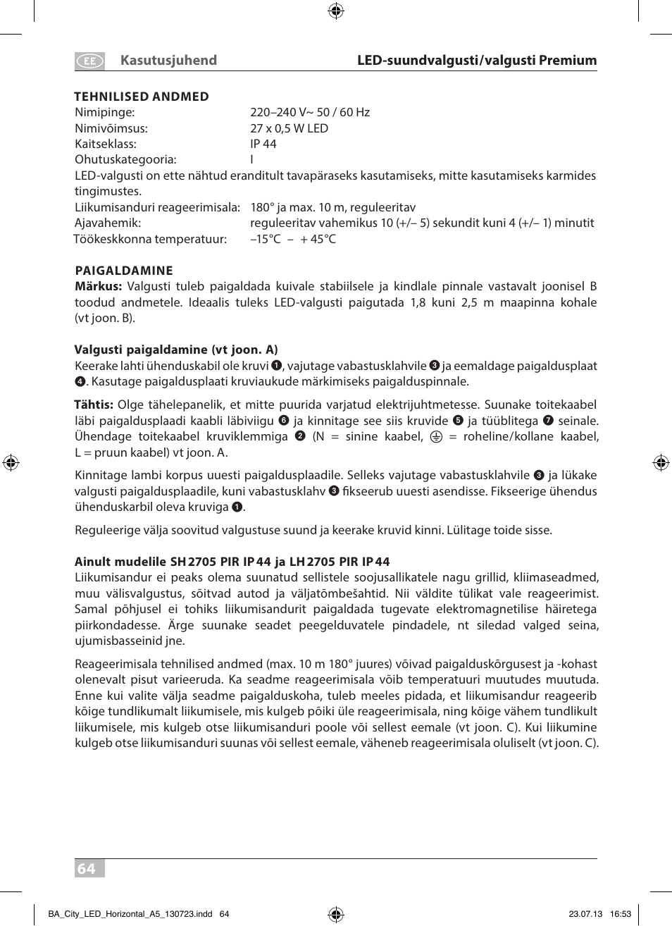Brennenstuhl High Performance LED Lamp L903 IP55 9x3W 1675lm white Energy efficiency class A User Manual | Page 64 / 84