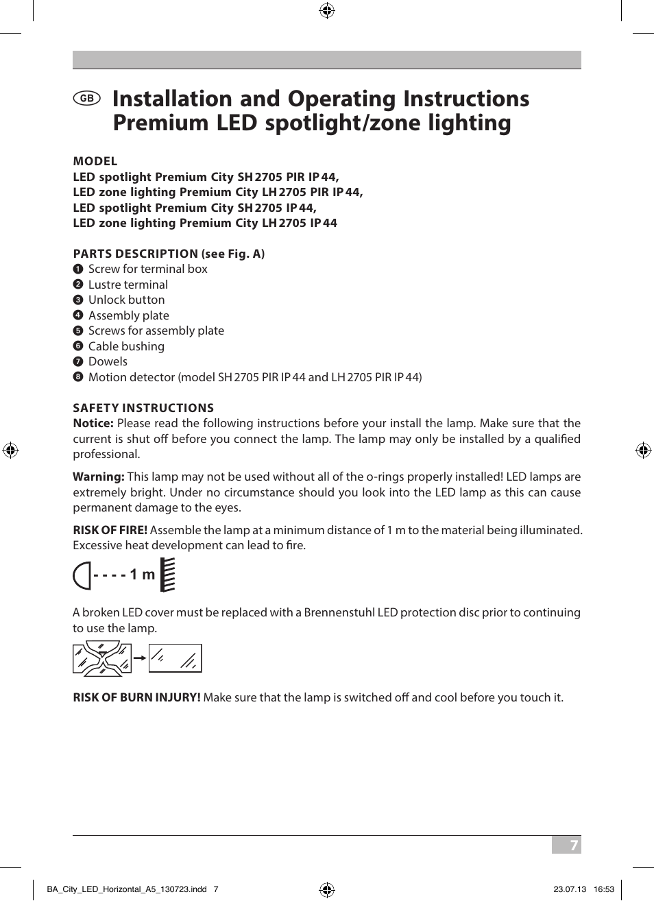 Brennenstuhl High Performance LED Lamp L903 IP55 9x3W 1675lm white Energy efficiency class A User Manual | Page 7 / 84