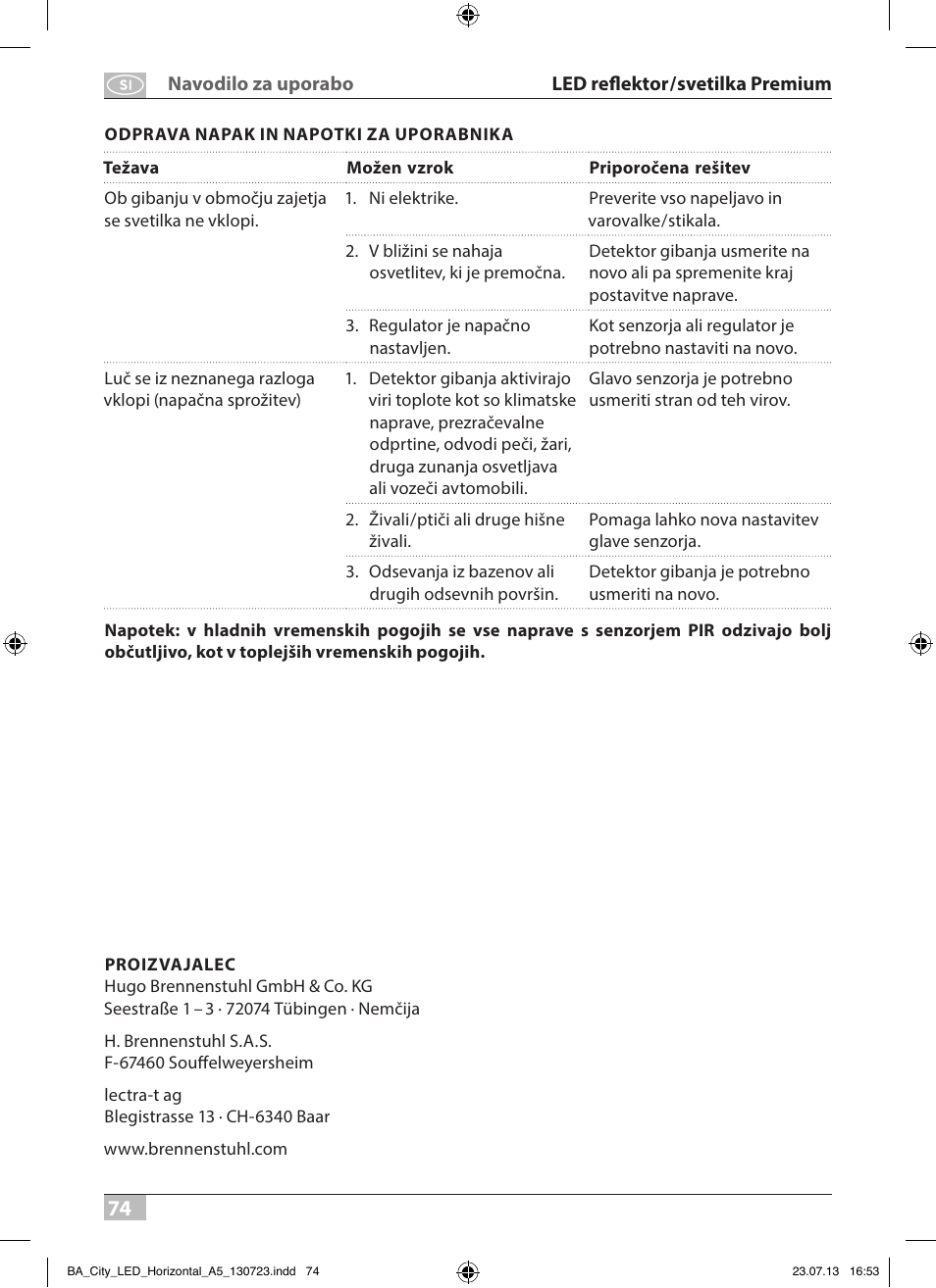 Brennenstuhl High Performance LED Lamp L903 IP55 9x3W 1675lm white Energy efficiency class A User Manual | Page 74 / 84