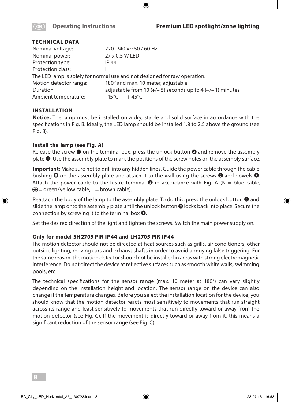 Brennenstuhl High Performance LED Lamp L903 IP55 9x3W 1675lm white Energy efficiency class A User Manual | Page 8 / 84