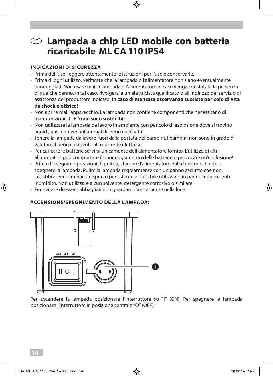 Brennenstuhl Mobile Akku Chip LED Light ML CA 110 IP54 10W 650lm battery exchangeable and with power supply User Manual | Page 14 / 64