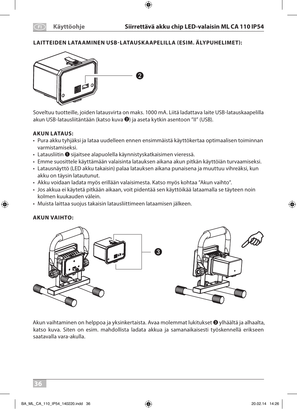 Brennenstuhl Mobile Akku Chip LED Light ML CA 110 IP54 10W 650lm battery exchangeable and with power supply User Manual | Page 36 / 64