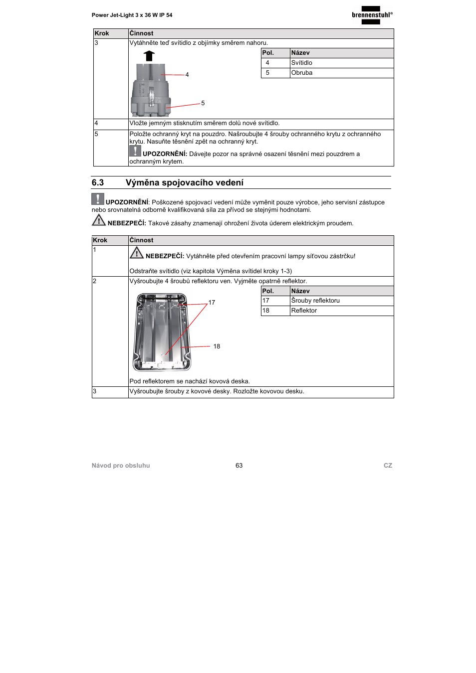 3 výměna spojovacího vedení | Brennenstuhl Power Jet-Light 3 x 36 Watt IP54 spotlight 5m H07RN-F 3G1,5 3x2920lm Energy efficiency class A User Manual | Page 63 / 68