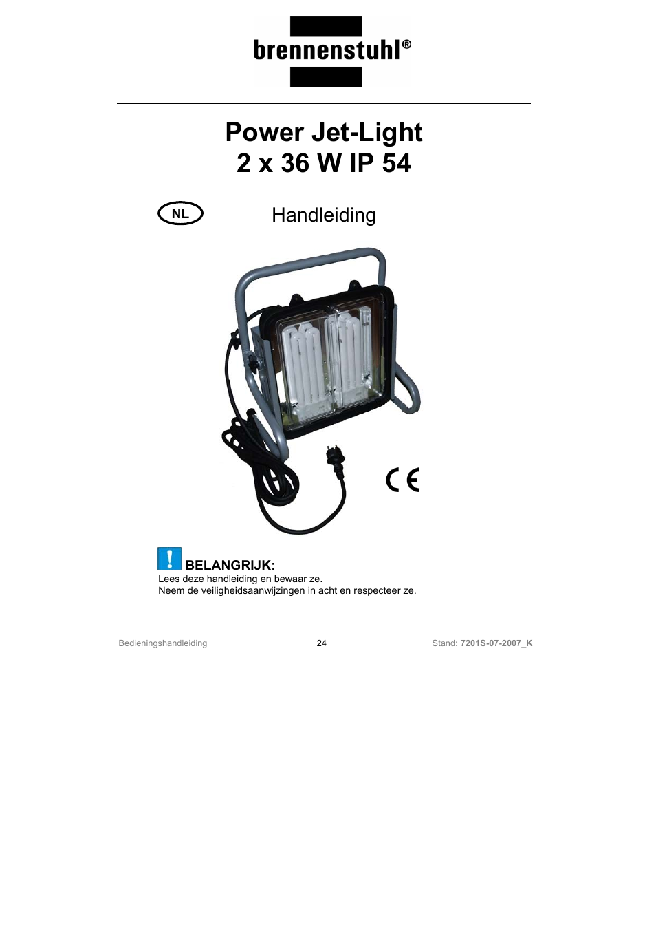 Handleiding | Brennenstuhl Power-Jet-Light 2 x 36 Watt IP54 spotlight 5m H07RN-F 3G1,5 2x2850lm Energy efficiency class B User Manual | Page 24 / 52