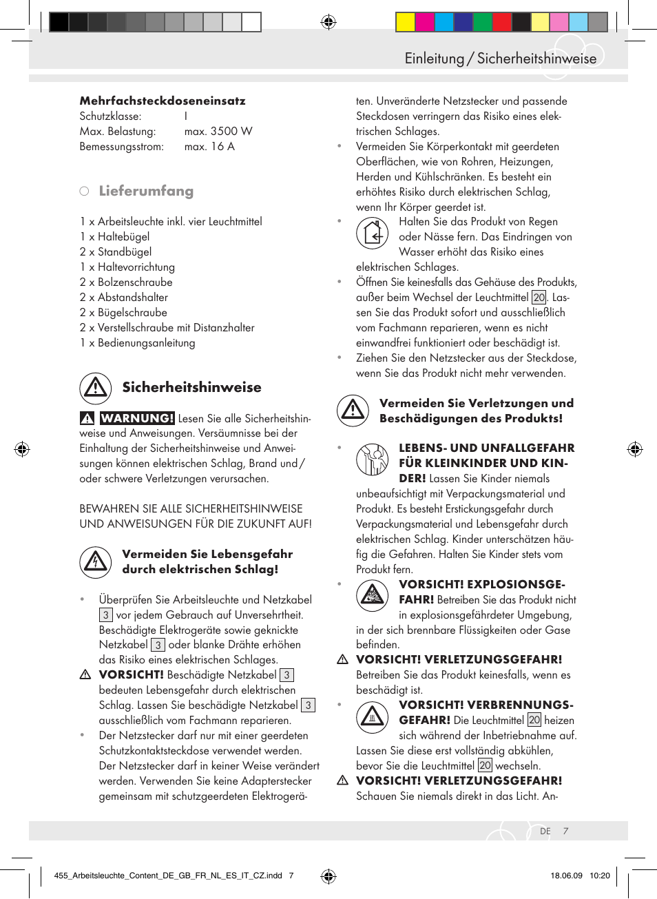 Einleitung / sicherheitshinweise, Lieferumfang, Sicherheitshinweise | Brennenstuhl Power Jet-Light 4 x 55 Watt IP54 spotlight 5m H07RN-F 3G1,5 4x4800lm Energy efficiency class A User Manual | Page 11 / 52