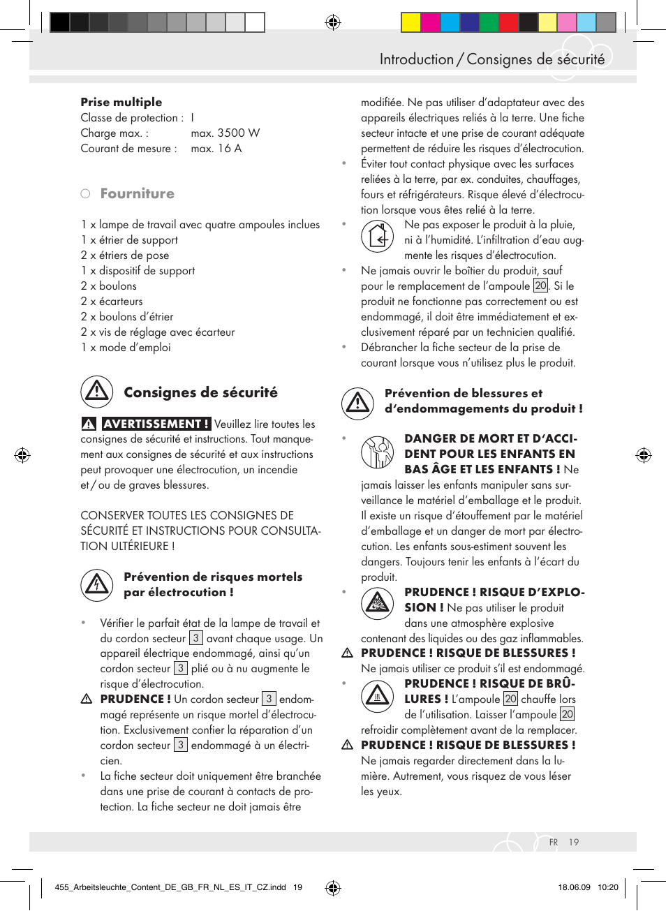 Introduction / consignes de sécurité, Fourniture, Consignes de sécurité | Brennenstuhl Power Jet-Light 4 x 55 Watt IP54 spotlight 5m H07RN-F 3G1,5 4x4800lm Energy efficiency class A User Manual | Page 23 / 52