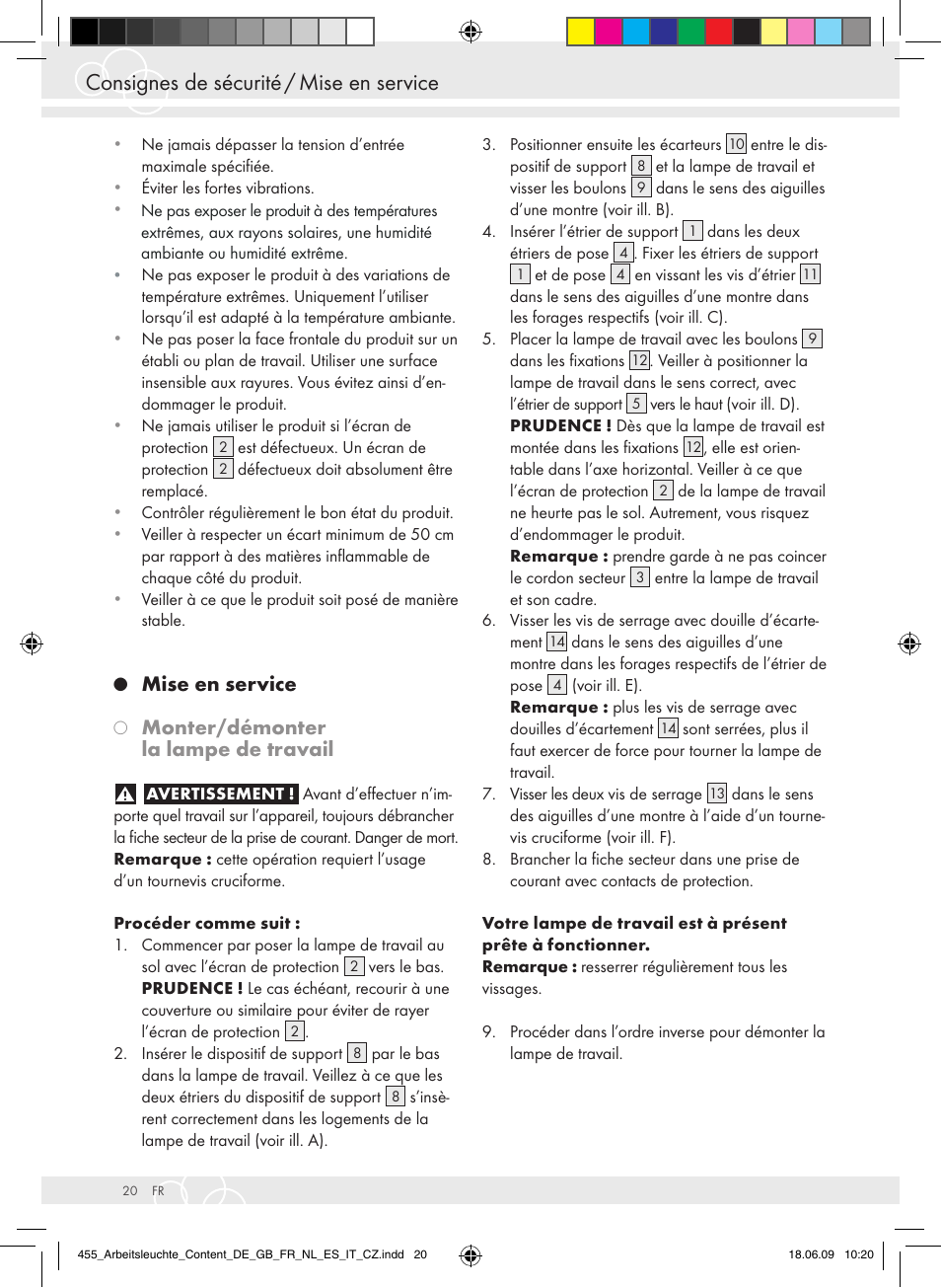 Consignes de sécurité / mise en service, Mise en service, Monter/démonter la lampe de travail | Brennenstuhl Power Jet-Light 4 x 55 Watt IP54 spotlight 5m H07RN-F 3G1,5 4x4800lm Energy efficiency class A User Manual | Page 24 / 52