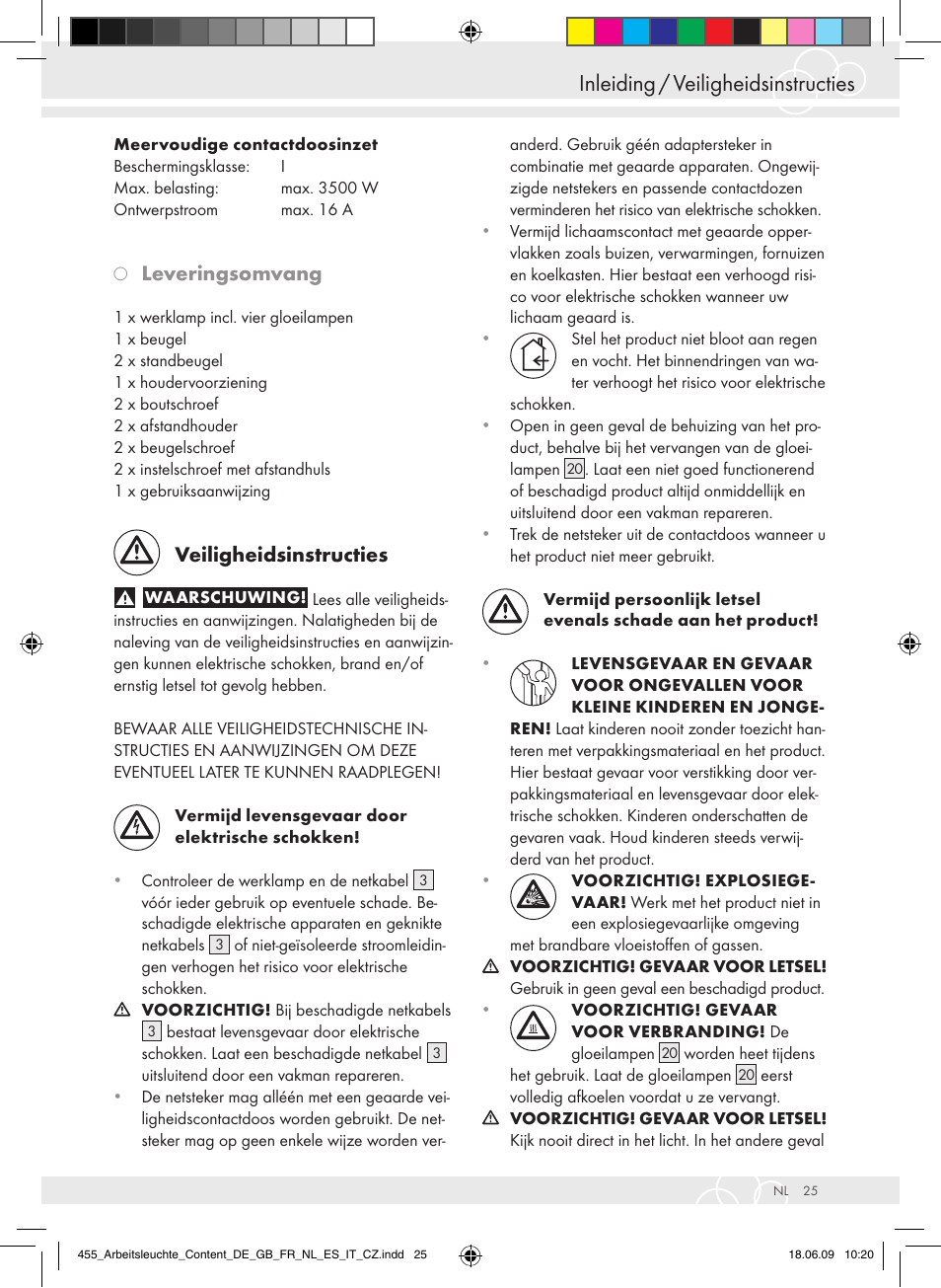 Inleiding / veiligheidsinstructies, Leveringsomvang, Veiligheidsinstructies | Brennenstuhl Power Jet-Light 4 x 55 Watt IP54 spotlight 5m H07RN-F 3G1,5 4x4800lm Energy efficiency class A User Manual | Page 29 / 52