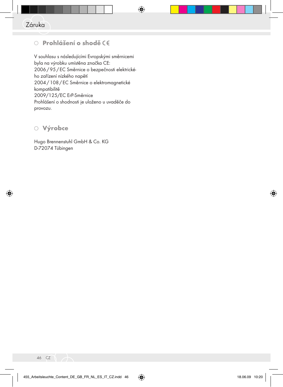 Záruka, Prohlášení o shodě, Výrobce | Brennenstuhl Power Jet-Light 4 x 55 Watt IP54 spotlight 5m H07RN-F 3G1,5 4x4800lm Energy efficiency class A User Manual | Page 50 / 52