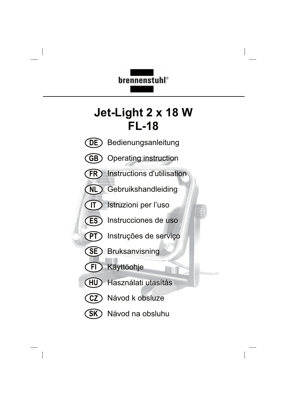 Brennenstuhl Flat Light Jet-Light 36Watt IP44 5m H07RN-F 2x1,0 2x18W 2x1200lm Energy efficiency class B User Manual | 64 pages