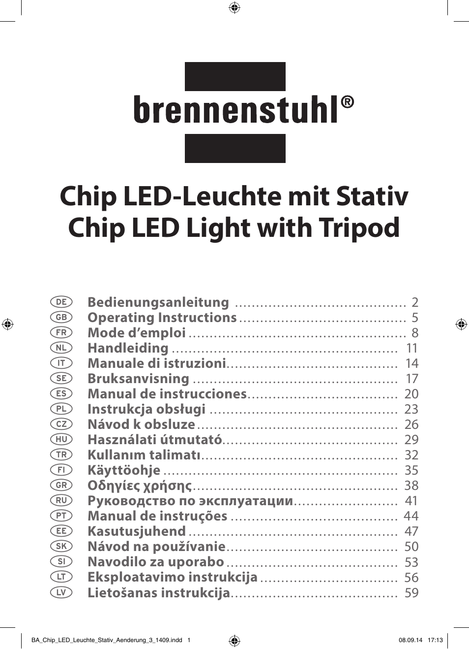 Brennenstuhl COB LED Light SL CN 150 IP65 with tripod 5m H07RN-F 3G1,0 50W 3500lm Energy efficiency class A User Manual | 64 pages