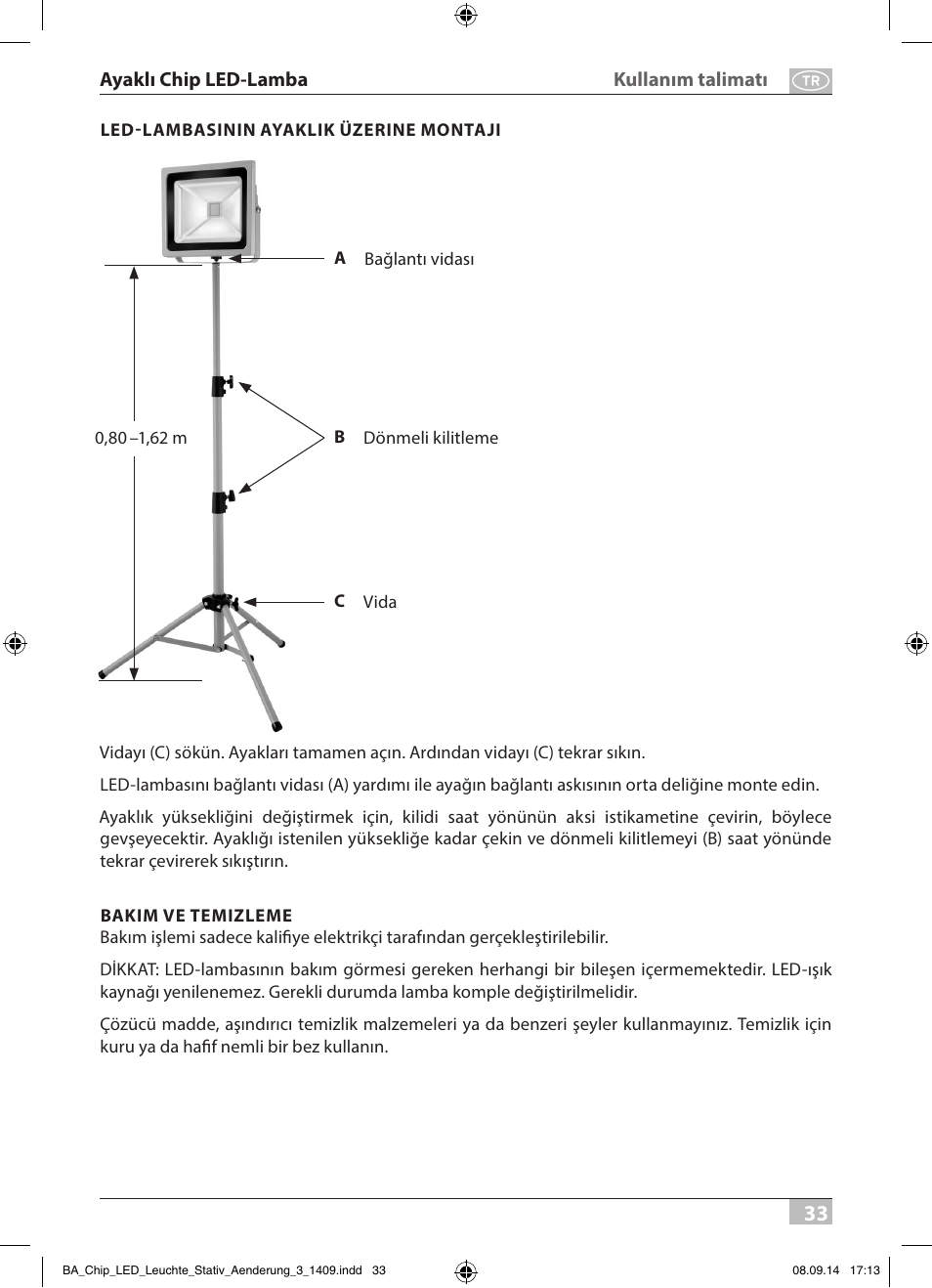 Brennenstuhl COB LED Light SL CN 150 IP65 with tripod 5m H07RN-F 3G1,0 50W 3500lm Energy efficiency class A User Manual | Page 33 / 64