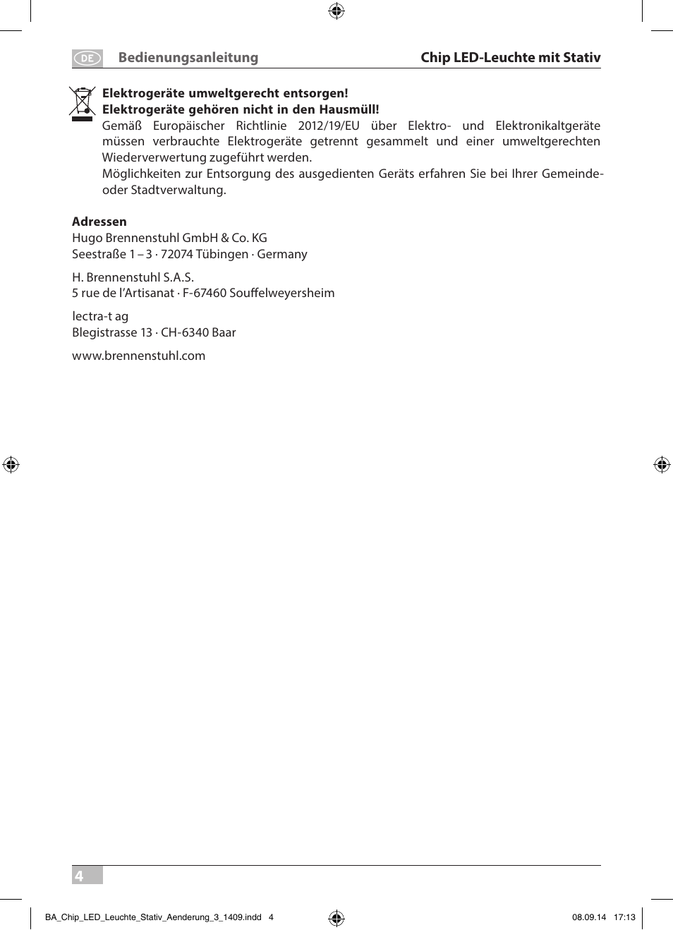 Brennenstuhl COB LED Light SL CN 150 IP65 with tripod 5m H07RN-F 3G1,0 50W 3500lm Energy efficiency class A User Manual | Page 4 / 64