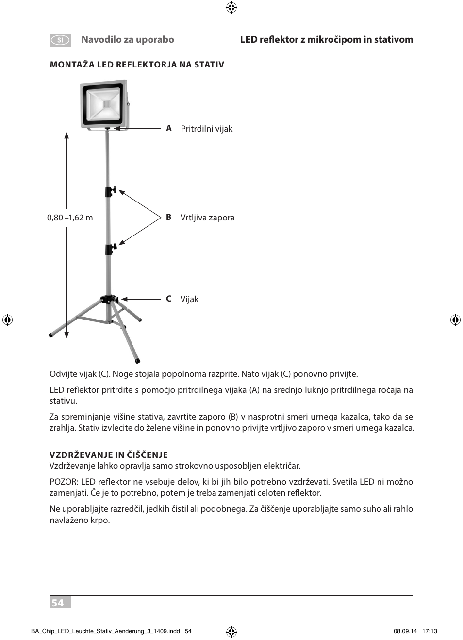 Brennenstuhl COB LED Light SL CN 150 IP65 with tripod 5m H07RN-F 3G1,0 50W 3500lm Energy efficiency class A User Manual | Page 54 / 64