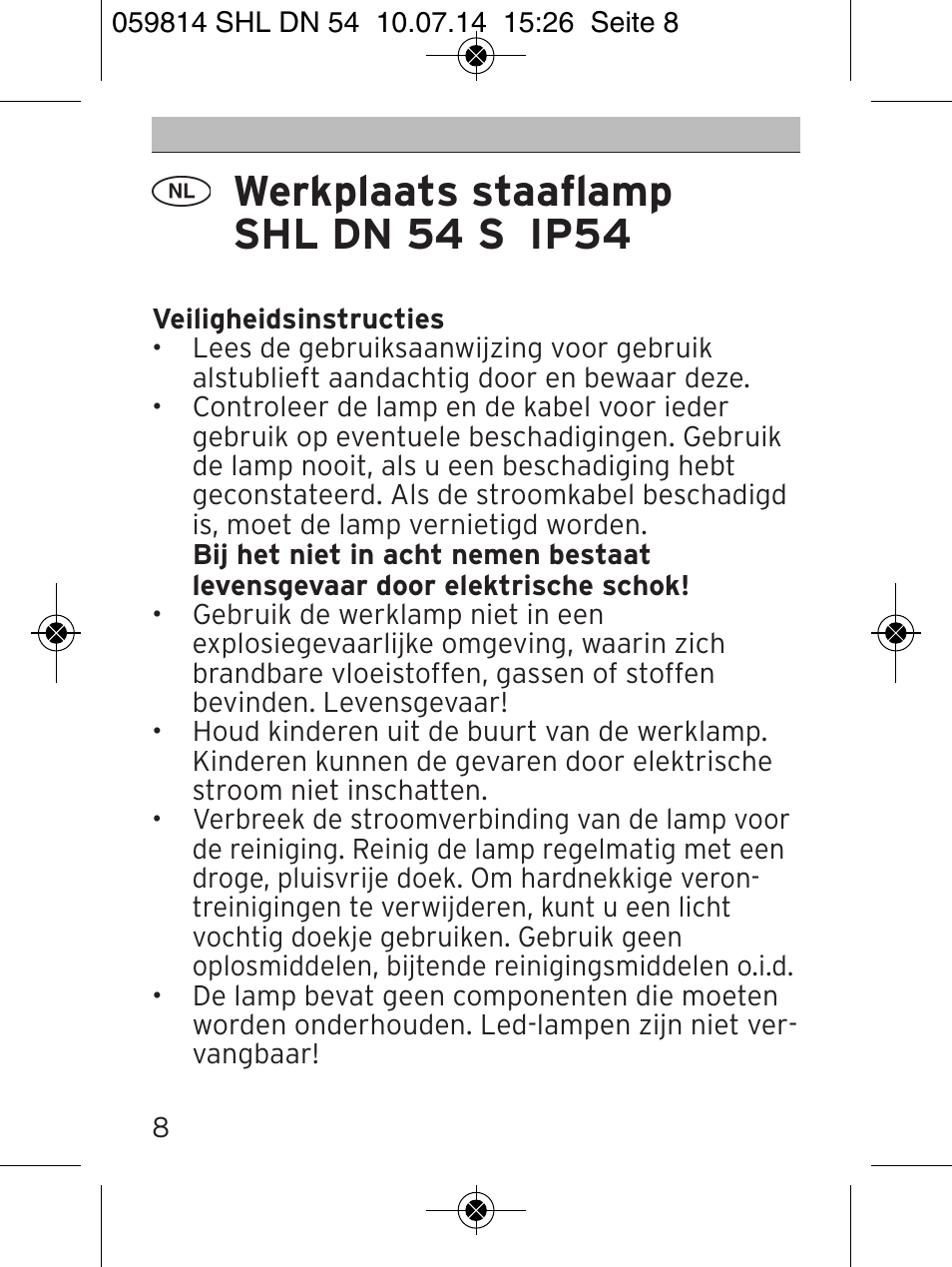 Werkplaats staaflamp shl dn 54 s ip54 | Brennenstuhl LED Workshop Inspection Lamp SHL DN 54 S IP 54 5m H05RN-F 2x1,0 User Manual | Page 8 / 44