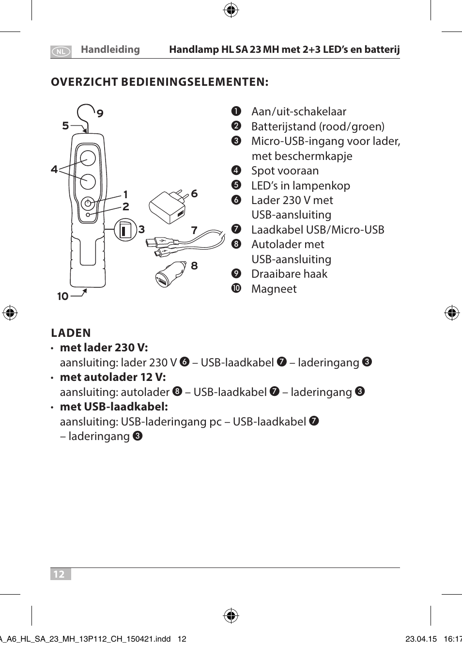 Brennenstuhl 2 + 3 LED Rechargeable Hand Lamp HL SA 23 MH User Manual | Page 12 / 52