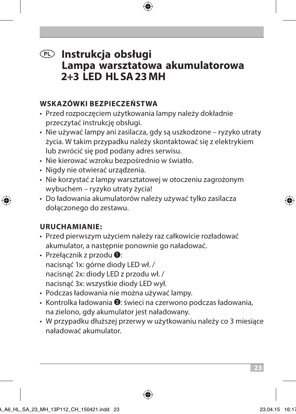 Brennenstuhl 2 + 3 LED Rechargeable Hand Lamp HL SA 23 MH User Manual | Page 23 / 52