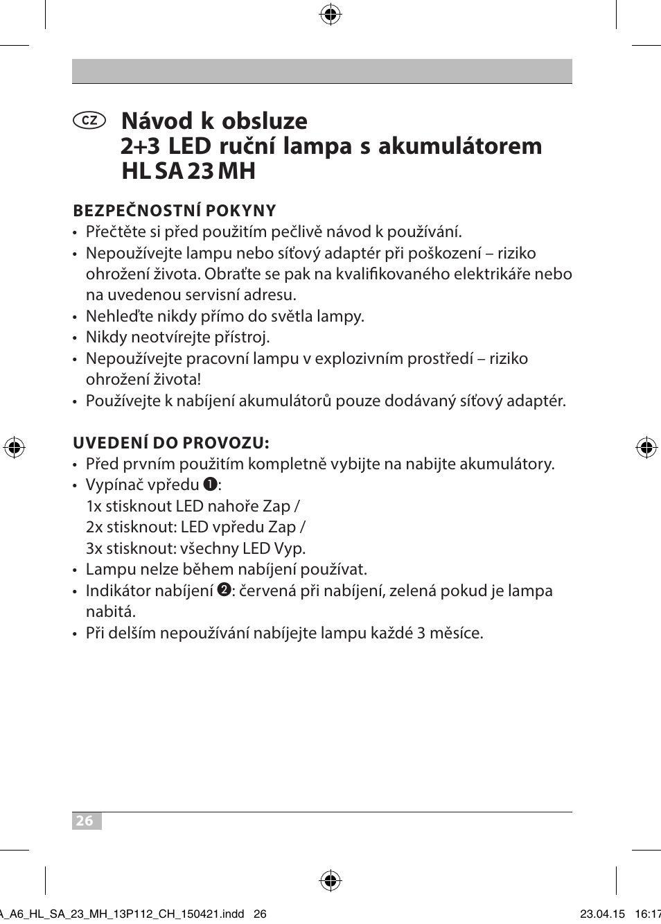 Brennenstuhl 2 + 3 LED Rechargeable Hand Lamp HL SA 23 MH User Manual | Page 26 / 52