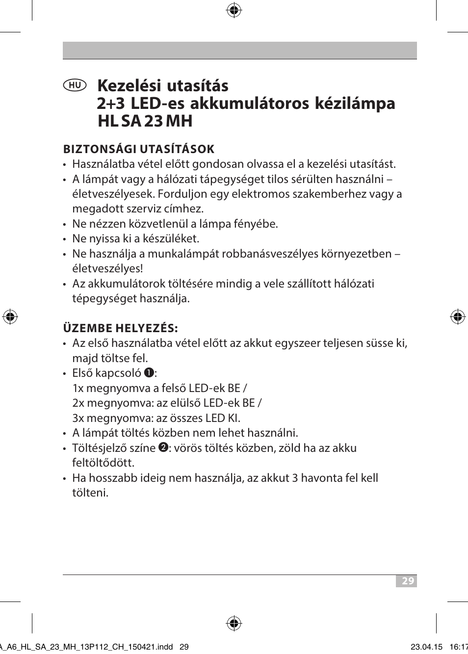Brennenstuhl 2 + 3 LED Rechargeable Hand Lamp HL SA 23 MH User Manual | Page 29 / 52