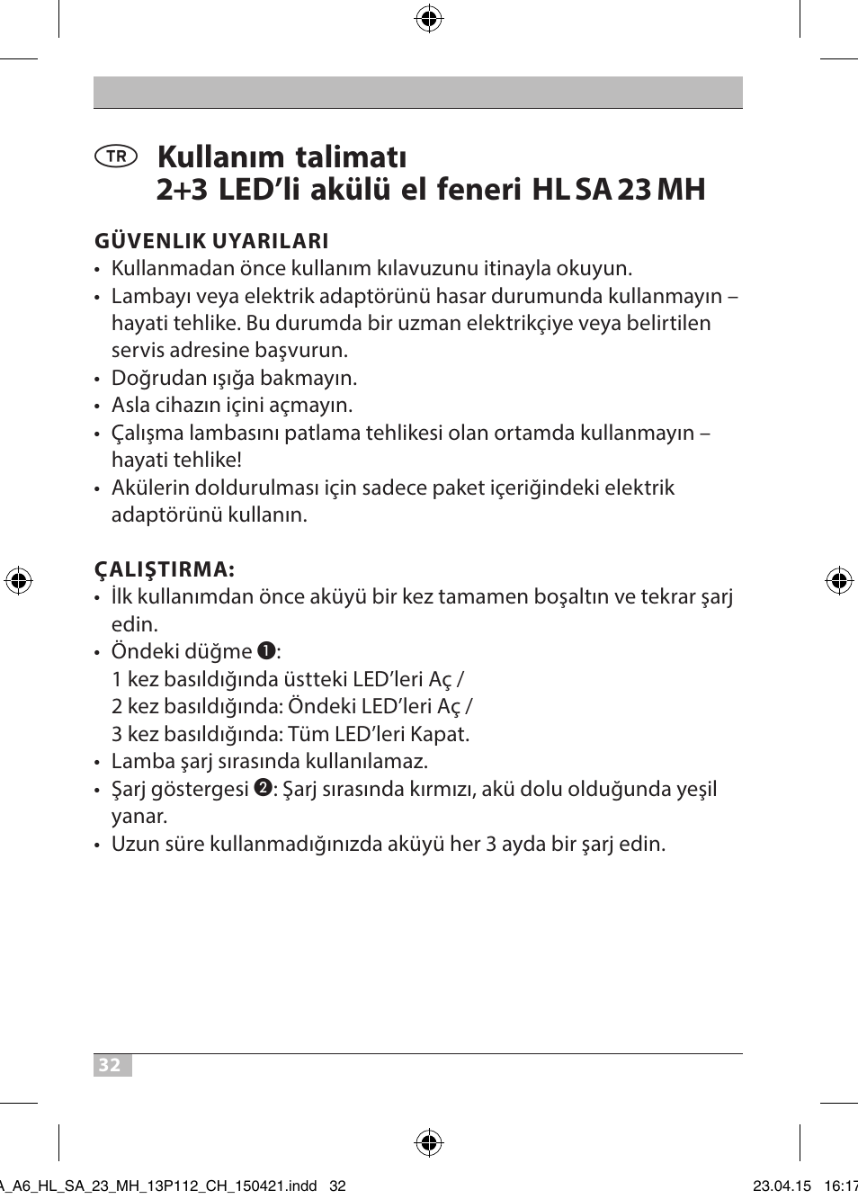 Brennenstuhl 2 + 3 LED Rechargeable Hand Lamp HL SA 23 MH User Manual | Page 32 / 52