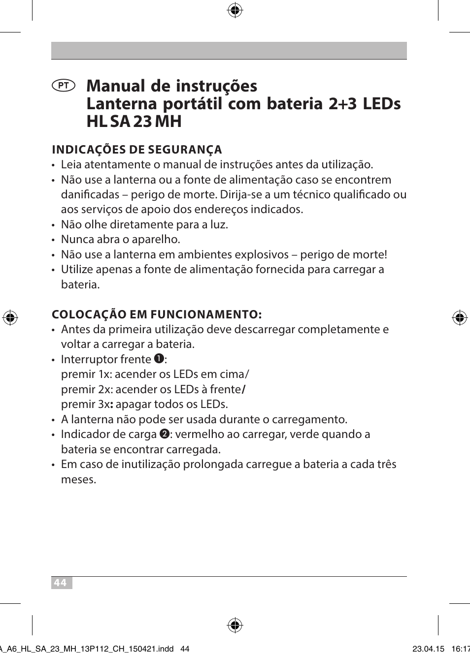 Brennenstuhl 2 + 3 LED Rechargeable Hand Lamp HL SA 23 MH User Manual | Page 44 / 52