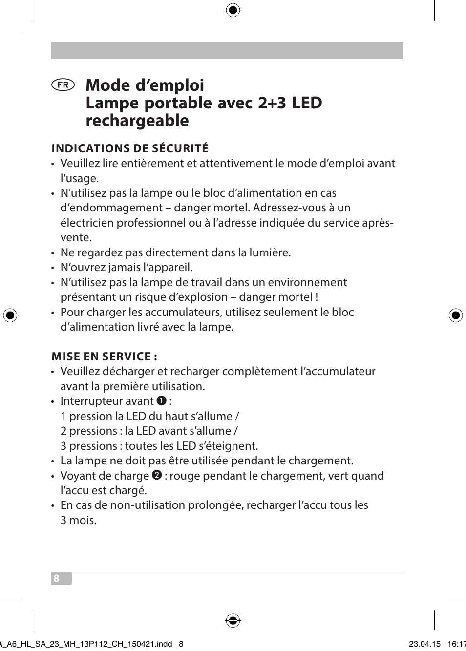 Brennenstuhl 2 + 3 LED Rechargeable Hand Lamp HL SA 23 MH User Manual | Page 8 / 52