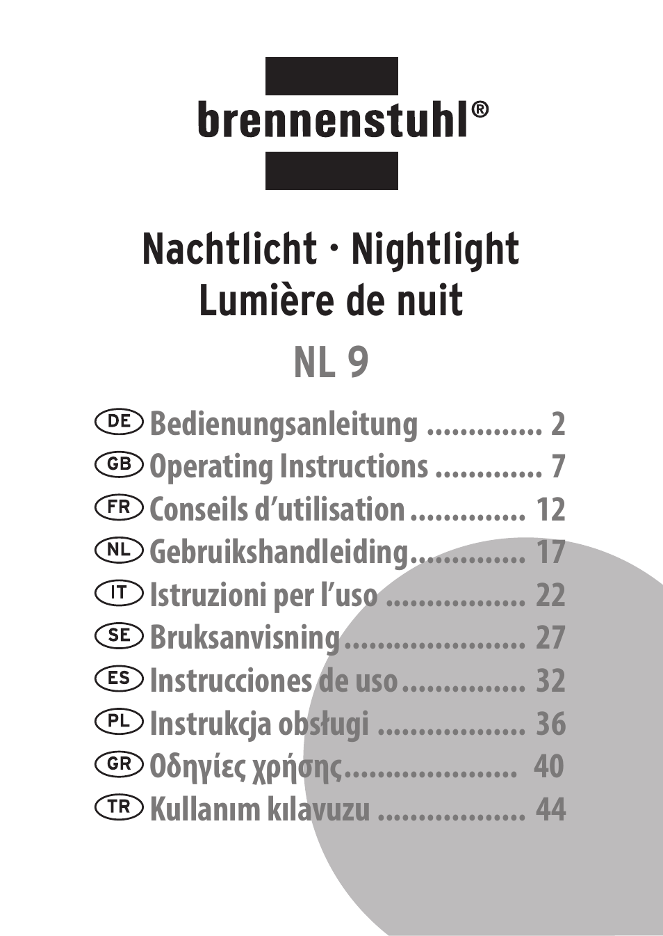 Brennenstuhl LED Nightlight NL 9 with PIR sensor and twilight sensor User Manual | 48 pages